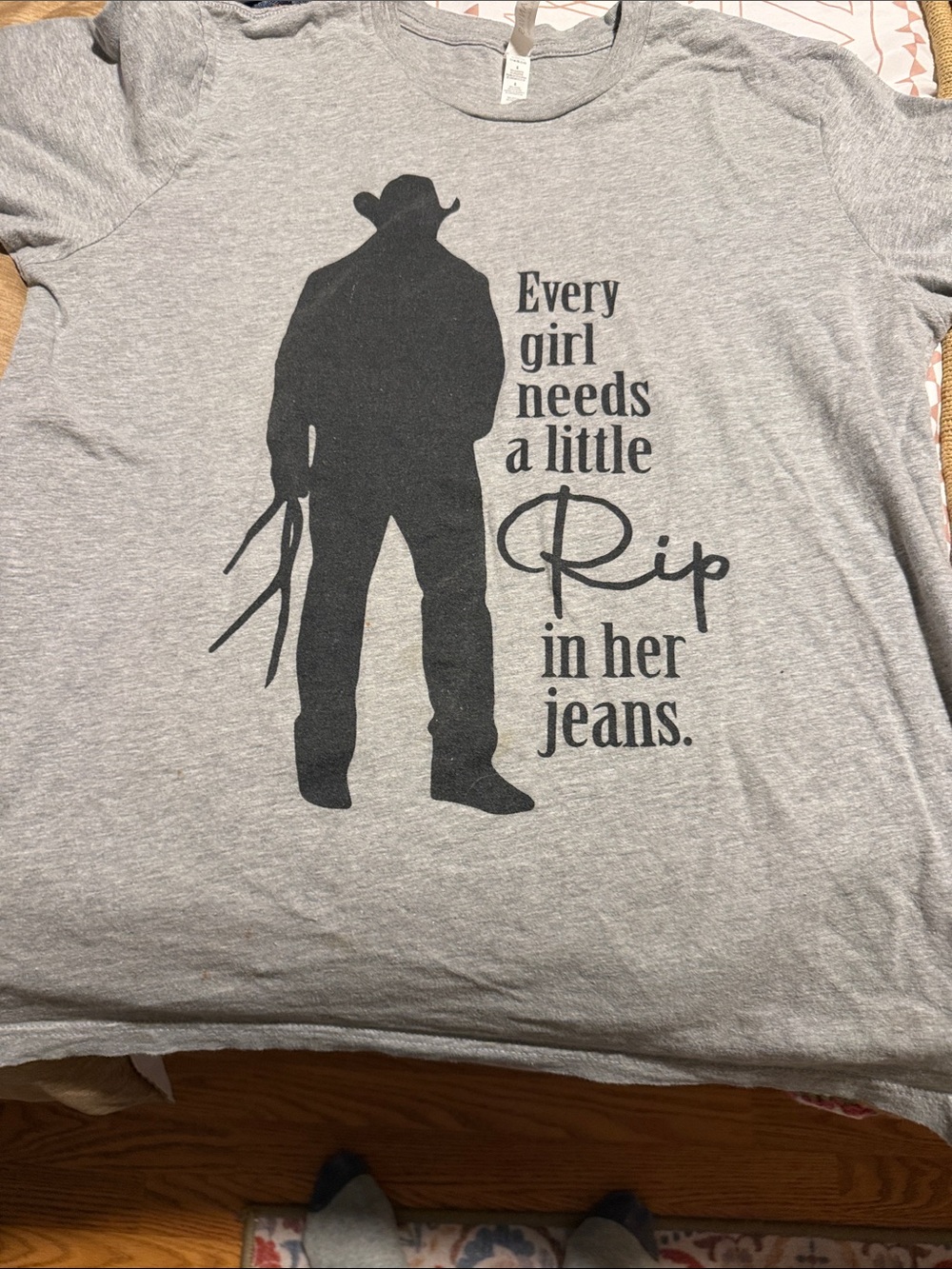 Yellowstone Gray Short-Sleeve Graphic Tee with Black Silhouette and Text